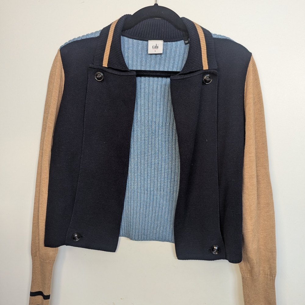 CAbi Women's Navy and Tan Cardigan Sweater